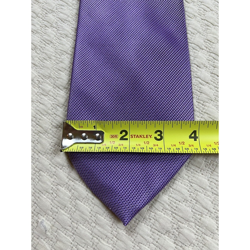 Silk Tie Hand Made Geometric Business Casual Wedding | Purple | 57"L 4"W - Picture 7 of 8